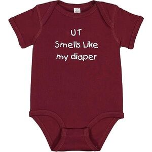 12 months Texas A&M Fan UT Smells Like My Diaper Baby Bodysuit